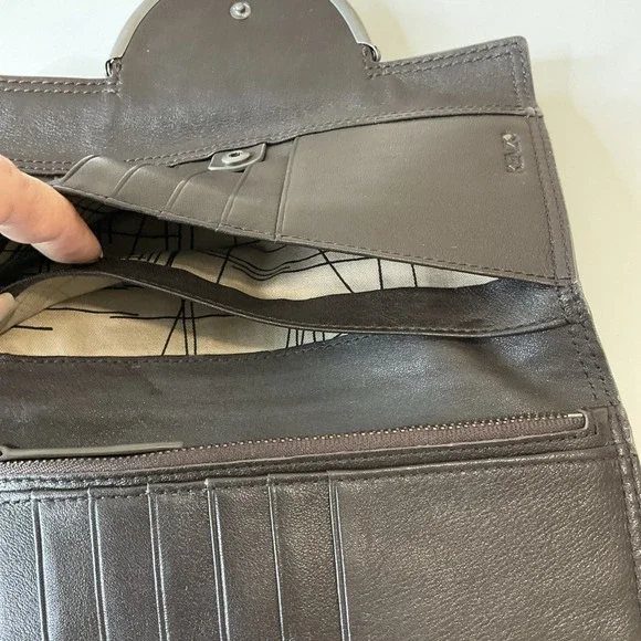 Vintage New Kenzo Leather Wallet Clutch Kiss Lock Coin Purse Brown Boho Retro - Picture 10 of 12